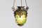 Antique French Brass Hall Lantern with Original Green Glass Shade, 1900s 5