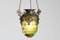 Lanterna da ingresso antica in ottone con paralume originale in vetro verde, inizio XX secolo, Immagine 5