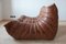 Sofá Togo Kentucky vintage de cuero marrón de Michel Ducaroy para Ligne Roset, Imagen 4