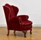 Fauteuil à Oreilles en Velours Rouge Rembourré, 1920s 3