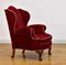 Upholstered Red Velour Wing Back Armchair, 1920s, Image 3