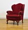 Upholstered Red Velour Wing Back Armchair, 1920s 1