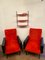 Rote Sessel mit Kunstfell, 1950er, 2er Set 1