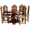 Extendable Table & 6 Chairs in Carved Walnut from Bassano, 1920s, Set of 7, Image 1
