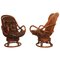 Rattan & Leather Swivel Lounge Chairs, 1960s, Set of 2 1