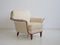 White Armchair with Stained Beech Legs and Stud Decorations, 1950s 1