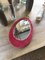 Oval Red Velvet Mirror, 1960s 5