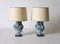 Italian Carved Wood & Stucco Blue Table Lamps, 1960s, Set of 2 1