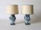 Italian Carved Wood & Stucco Blue Table Lamps, 1960s, Set of 2, Image 1