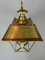 Vintage French Glazed Brass Hanging Lantern 4