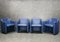 Foldable Blue Leather Tub Dining Chairs from Durlet, 1980s, Set of 4 2