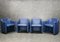 Klappbare Esszimmerstühle aus blauem Leder von Durlet, 1980er, 4er Set 2