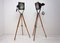 Black Enamel Industrial Spotlight Tripod Floor Lamps, 1970s, Set of 2 32