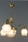 Art Deco French Brass & Frosted Glass 4-Light Chandelier, 1920s 5