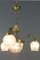 Art Deco French Brass & Frosted Glass 4-Light Chandelier, 1920s, Image 5