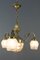 Art Deco French Brass & Frosted Glass 4-Light Chandelier, 1920s 3