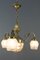 Art Deco French Brass & Frosted Glass 4-Light Chandelier, 1920s, Image 3