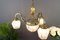 Art Deco French Brass & Frosted Glass 4-Light Chandelier, 1920s 6