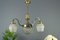 Art Deco French Brass & Frosted Glass 4-Light Chandelier, 1920s, Image 21
