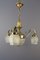Art Deco French Brass & Frosted Glass 4-Light Chandelier, 1920s 1