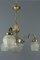 Art Deco French Brass & Frosted Glass 4-Light Chandelier, 1920s, Image 4
