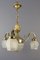 Art Deco French Brass & Frosted Glass 4-Light Chandelier, 1920s 2