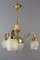 Art Deco French Brass & Frosted Glass 4-Light Chandelier, 1920s, Image 2