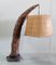 Lampada in legno intagliato con paralume in paglia, anni '30, Immagine 1