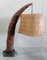 Carved Wood Lamp with Straw Shade, 1930s 6