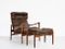 Leather and Teak Lounge Chair & Ottoman Set by Ib Kofod Larsen for OPE, 1960s 1
