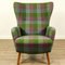 Green & Purple Checked Wingback Armchair, 1950s 1