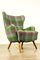 Green & Purple Checked Wingback Armchair, 1950s 3