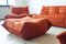 Amber Orange Velvet Togo Living Room by Michel Ducaroy for Ligne Roset, Set of 5 7