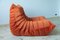 Amber Orange Velvet Togo Living Room by Michel Ducaroy for Ligne Roset, Set of 5, Image 26