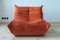 Amber Orange Velvet Togo Living Room by Michel Ducaroy for Ligne Roset, Set of 5, Image 22