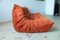 Amber Orange Velvet Togo Living Room by Michel Ducaroy for Ligne Roset, Set of 5 11