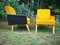 Modernist Yellow & Black Wood and Eco-Leather Armchairs, 1960s, Set of 2 1