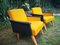 Modernist Yellow & Black Wood and Eco-Leather Armchairs, 1960s, Set of 2 4