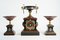 Antique French Bronze, Enamel, and Marble Mantle Clock & 2 Cassolettes by Eugene Cornu, Set of 3 1