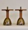 Industrial Brutalist Brass and Oak Candleholders, 1970s, Set of 2 2