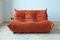 Vintage Orange Velvet Togo Living Room Set by Michel Ducaroy for Ligne Roset, 1980s, Set of 3 2
