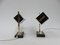 Small Mid-Century Brass, Black & White Bedside Table Lamps, 1950s, Set of 2 7