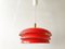 Lámpara colgante vintage de acero lacado en rojo y latón, años 60, Imagen 1