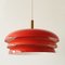 Lámpara colgante vintage de acero lacado en rojo y latón, años 60, Imagen 4