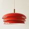 Lampe à Suspension Vintage en Acier Laqué Rouge et Laiton, 1960s 4