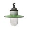 Vintage Industrial Green Enamel, Cast Iron & Porcelain Glass Pendant Light, 1950s 1