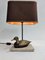 Vintage French Brass and Travertine Duck Table Lamp, 1970s 6