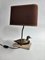 Vintage French Brass and Travertine Duck Table Lamp, 1970s 4