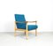 Danish Petrol Wool & Oak Armchair from Fritz Hansen, 1960s 1