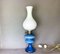 Portuguese Blue Opaline Glass Table Lamp in style of Paraffin Oil Lamp, 1970s 2
